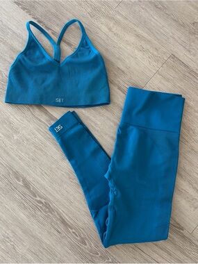 SET Active Teal Ribbed Seamless Sports Bra & Leggings Set